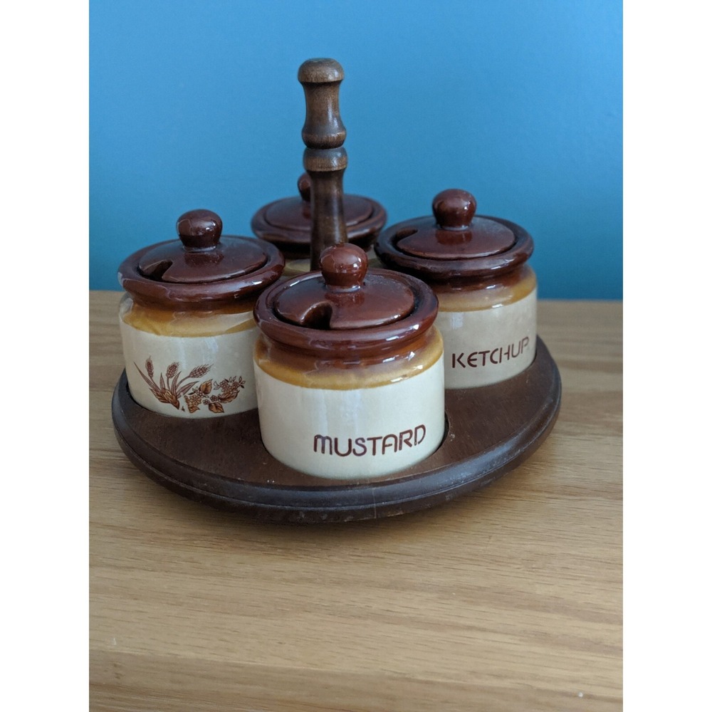 Vintage Late MCM Condiment Set w/ Lazyβ Susan No Spoons A-12